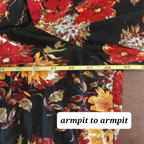 Time and Tru Large 12-14 Womens Rust Orange Black Boho Floral Long Sleeve Blouse - Picture 8 of 8